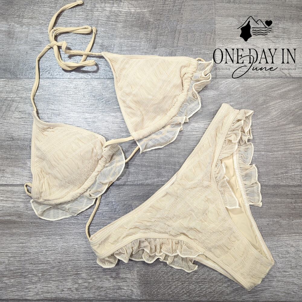 Beaudrm Adjustable Triangle Ruffle Bikini Swimsuit Size L